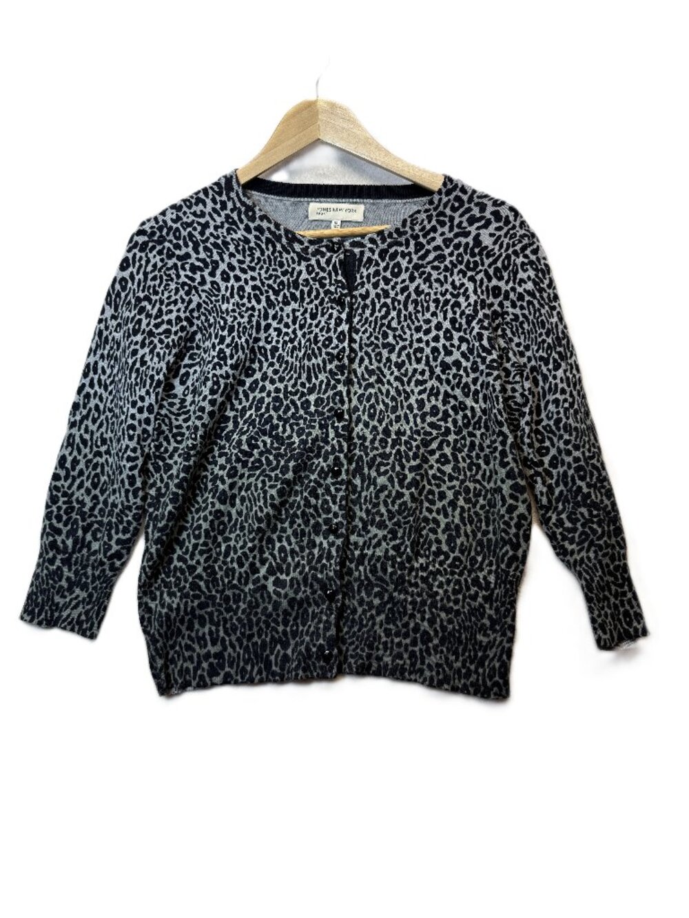 Jones New York Sport Cardigan Women's Medium Leopard Print Gray Black Button